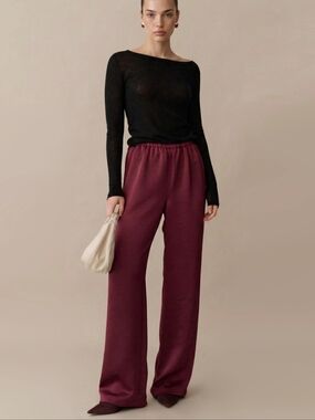 CAARA Kaila Wide Leg Satin Pants New XS Mulberry